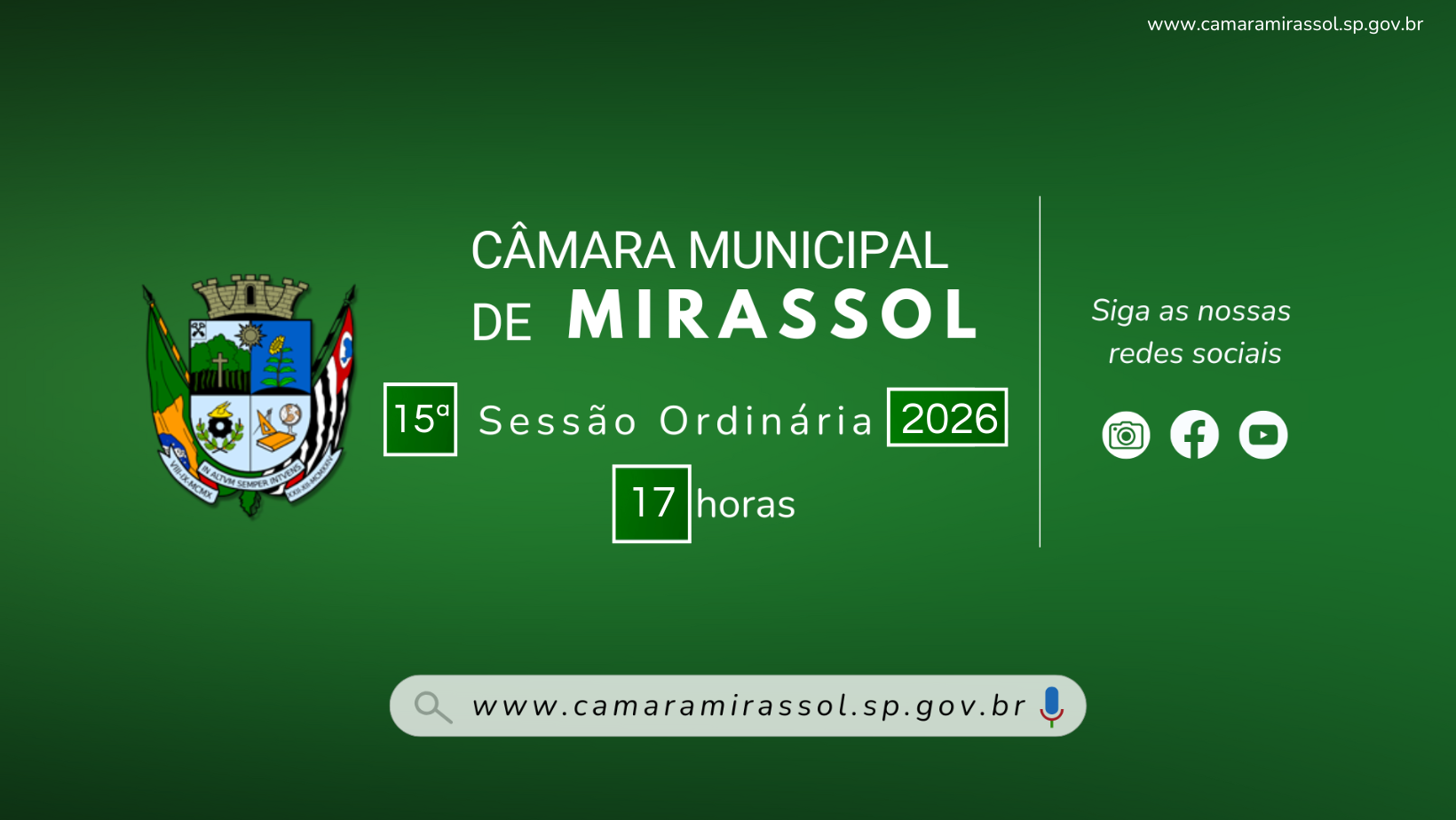 Pauta da 15ª Sessão Ordinária 2026 está disponível